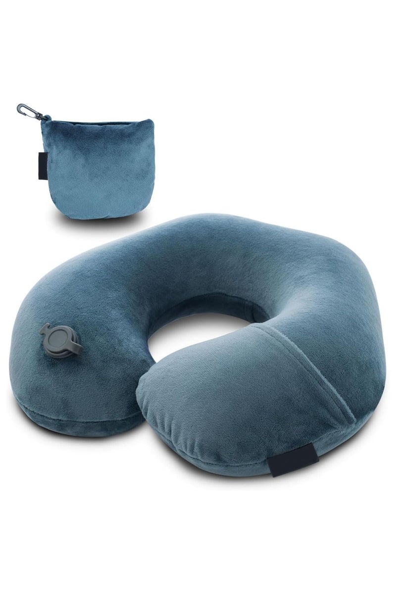Plan A Air Neck Pillow for Travel, Inflatable Neck Pillow with Soft Velvet Lining, Ergonomic Design for Neck and Head Support, Foldable with Attached Storage Bag for Airplane Car Office Travel - Image 1