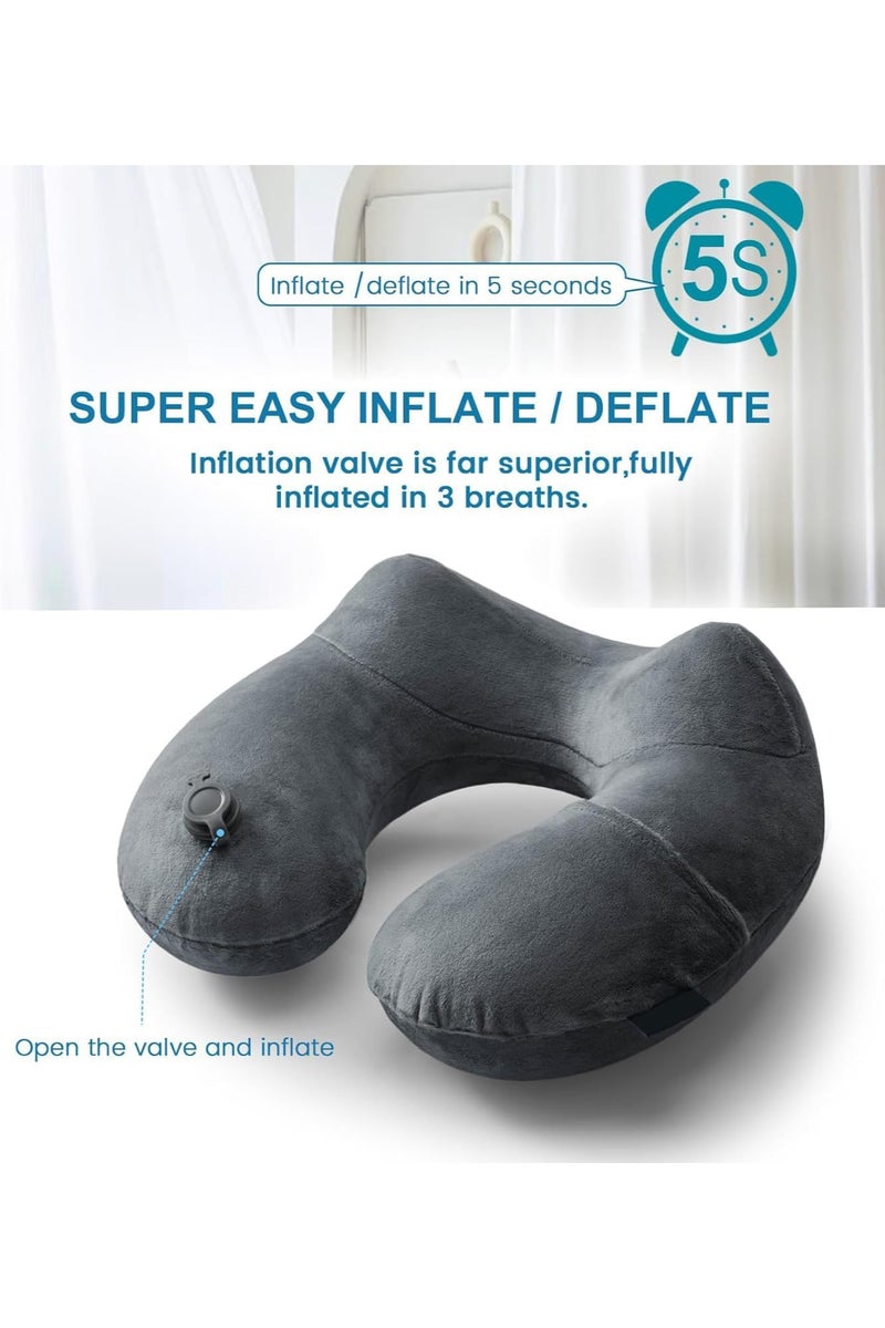 Plan A Air Neck Pillow for Travel, Inflatable Neck Pillow with Soft Velvet Lining, Ergonomic Design for Neck and Head Support, Foldable with Attached Storage Bag for Airplane Car Office Travel - Image 2