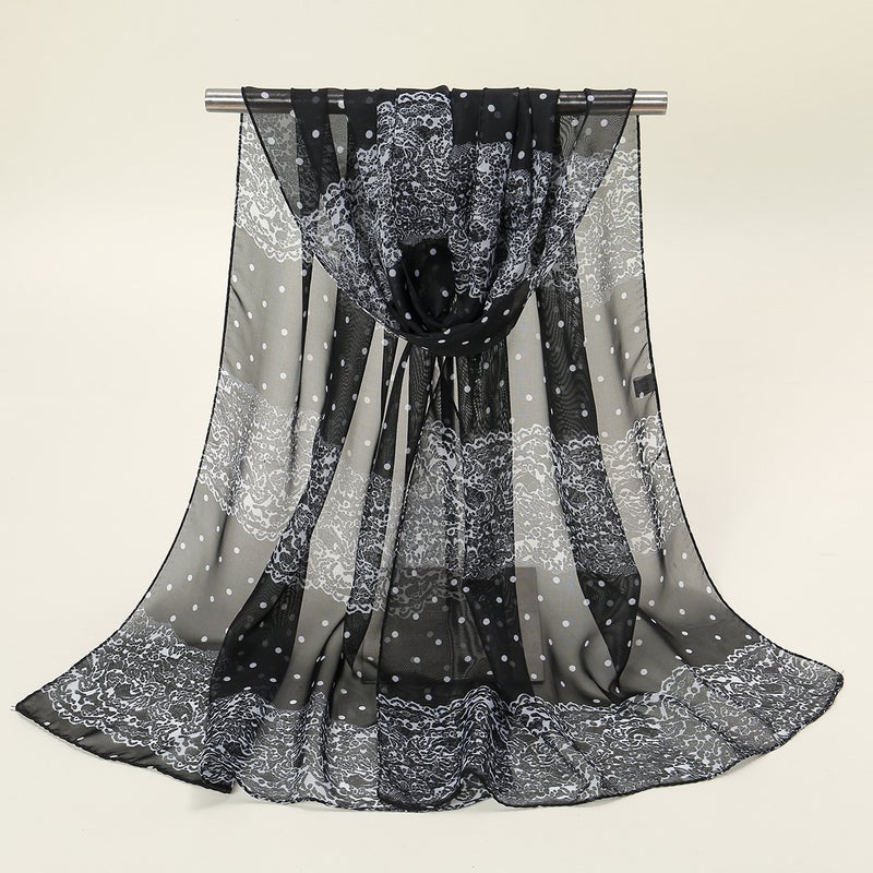 وشاح شيفون صغير خفيف الوزن بتصميم صيني صيفي واقي من الشمس مزخرف بنقوش نباتية للنساء Xq295-01 قهوة - Image 5