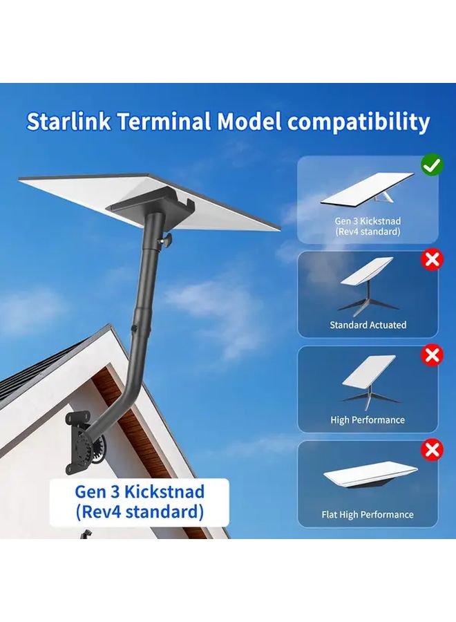 Starlink Gen 3 Mount Kit 180 Degree Adjustable Wall And Roof Mount With Extended Section Adapter For Standard Dish Black - Image 3