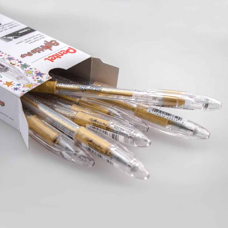 Pentel قلم جل معدني بنتل سباركل بوب، (1.0 مم) خط عريض، ذهبي، علبة من 12 قلم - Image 3