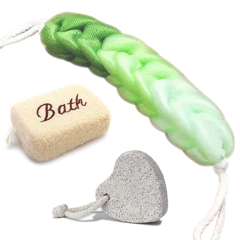 Evona 3 in1 Bath Loofah Sponge Pack for Women wtih Shower, Exfoliating Bathing Accessories Gift Set, Bath Brush Body Massage Scrubber Bathroom Pumice Stone for Men and Women - Image 1