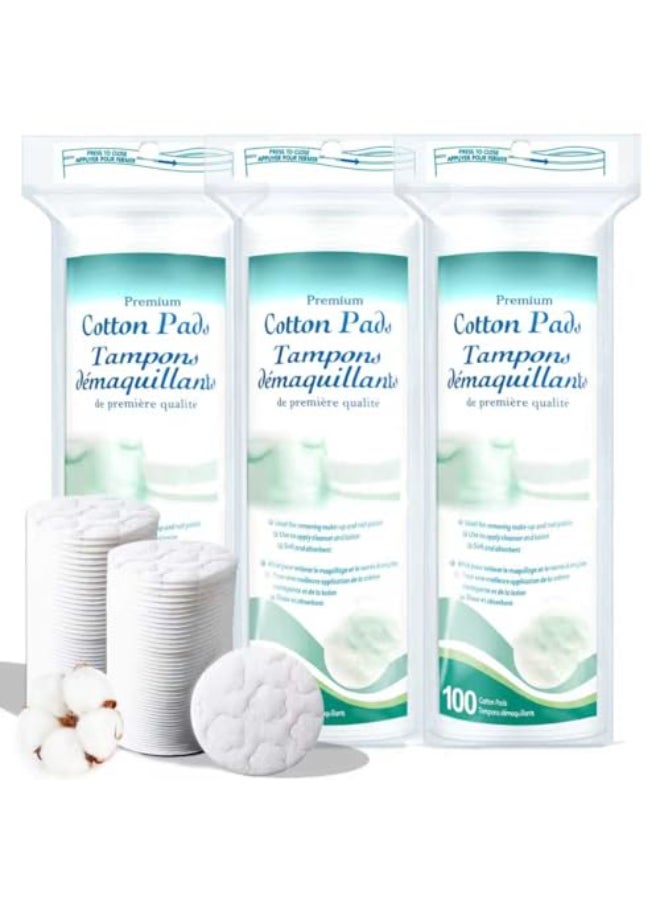 ZPCO Premium Cotton Rounds for Face 300 Count Makeup Remover Pads100 Pure Natural Facial Cleansing Round Pads for Makeup Removal Nail Polish Remover - Image 1