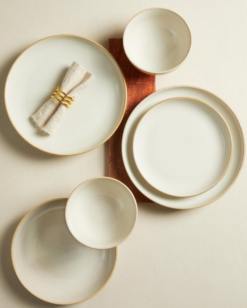 Pokini Stoneware Dinnerware Sets, Ceramic Plates and Bowls Set, Microwave & Dishwasher Safe Kitchen Dishes, Modern Dinner Salad Plates | Cereal Bowls, Dishware Sets Service for 4 Yellow White - Image 4