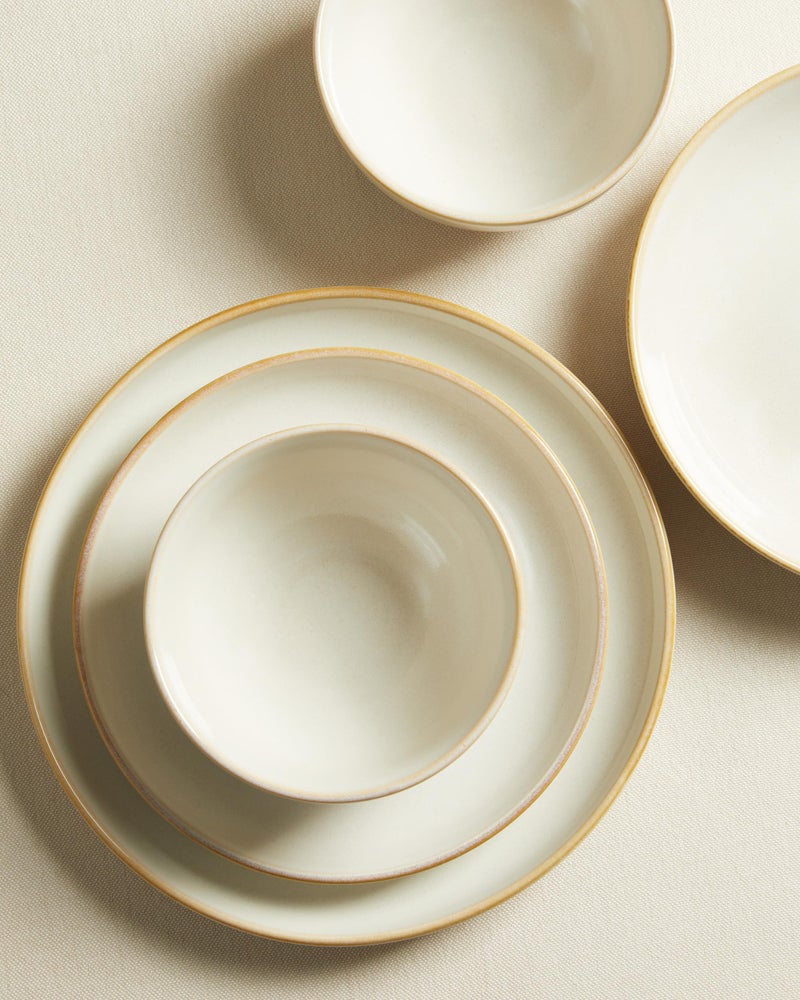 Pokini Stoneware Dinnerware Sets, Ceramic Plates and Bowls Set, Microwave & Dishwasher Safe Kitchen Dishes, Modern Dinner Salad Plates | Cereal Bowls, Dishware Sets Service for 4 Yellow White - Image 3