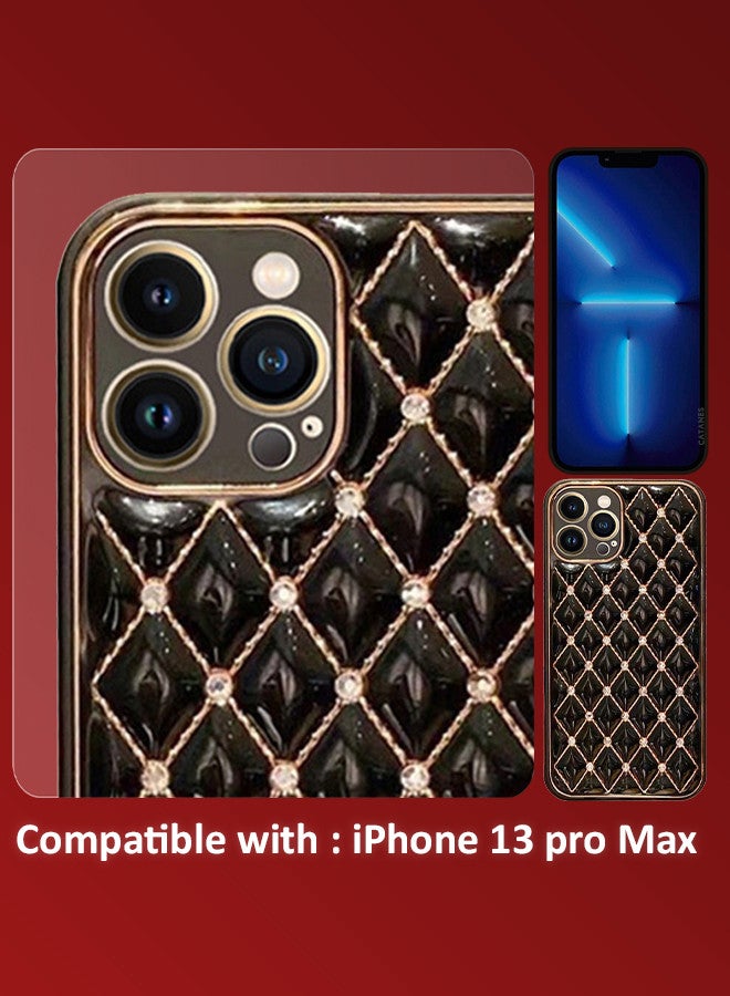 CATANES iPhone 13 Pro Luxury Diamond Bling Rhinestone Case Cover Shockproof Camera Lens Protection Black - Image 3
