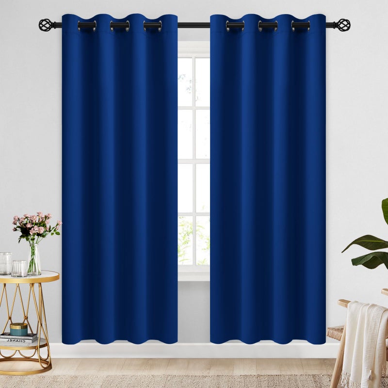 COSVIYA Grommet Blackout Room Darkening Royal Blue Curtains 72 inch Length 2 Panels Thick Polyester Light Blocking Insulated Thermal Window Curtain Drapes for Bedroom/Living Room 52x72 inches - Image 1