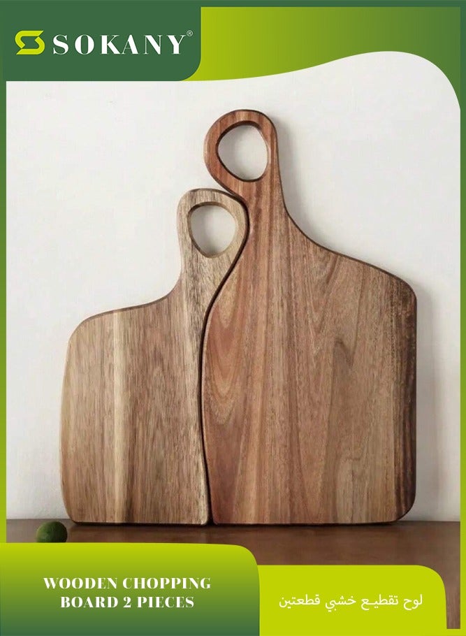 سوكاني ألواح تقطيع من خشب الأكاسيا، قطعة واحدة، بمقبض، وألواح جبن وجزارة منحوتة على الطراز الريفي، وألواح جزارة للمطبخ، وألواح فاكهة قابلة للغسل للبيع - Image 1