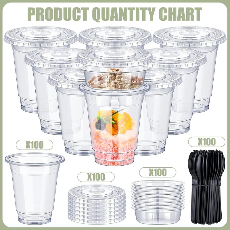 WILLBOND 100 Sets 12oz Clear Plastic Parfait Cups with Flat Lids - Insert Yogurt, Fruit, Veggie and Dip Cups with Spoons - Image 3