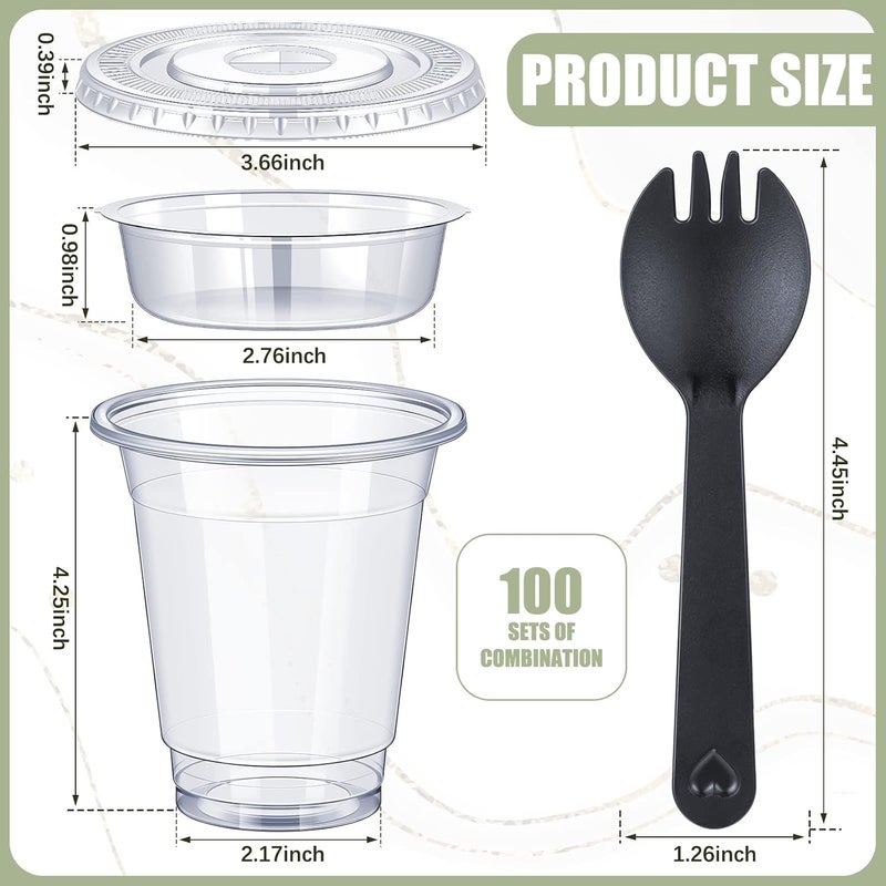 WILLBOND 100 Sets 12oz Clear Plastic Parfait Cups with Flat Lids - Insert Yogurt, Fruit, Veggie and Dip Cups with Spoons - Image 2