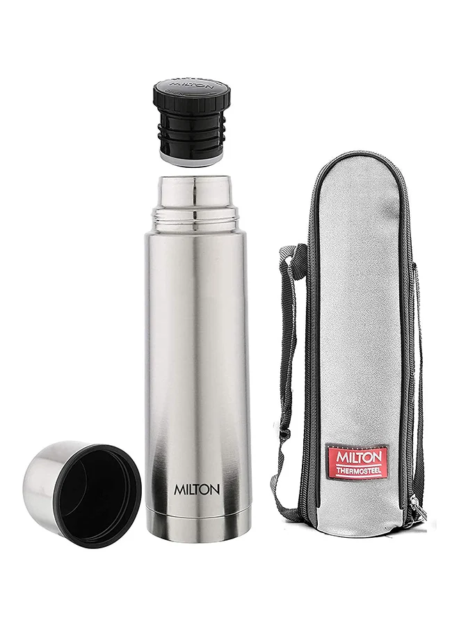 Milton 1000ml Thermosteel Flask with Jacket, Keeps Drinks Hot and Cold for 24 Hours, 18/8 Stainless Steel, Double-Walled Vacuum Insulated Water Bottle with Inner Copper Coating - Plain Lid - Silver