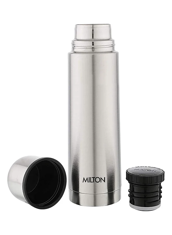 Milton 1000ml Thermosteel Flask with Jacket, Keeps Drinks Hot and Cold for 24 Hours, 18/8 Stainless Steel, Double-Walled Vacuum Insulated Water Bottle with Inner Copper Coating - Plain Lid - Silver Silver