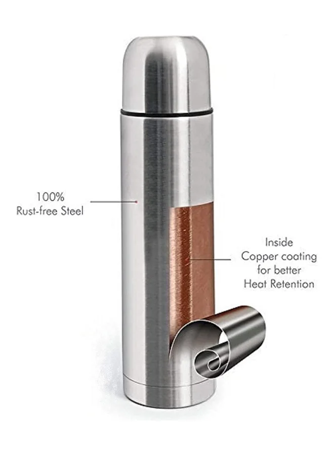 Milton 1000ml Thermosteel Flask with Jacket, Keeps Drinks Hot and Cold for 24 Hours, 18/8 Stainless Steel, Double-Walled Vacuum Insulated Water Bottle with Inner Copper Coating - Plain Lid - Silver Silver