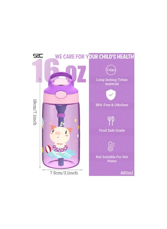 S2C S2C Kids Water Bottle with Straw & Handle - 16 oz BPA Free Kids Water Bottles, Spill Proof Cups for kids, Easy-Clean, Water Bottle With Straw,Kids Water Bottle For School,toddler water bottle  - Image 5
