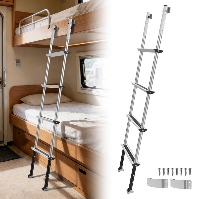 Marudina RV Bunk Ladder,11-Level Height Adjustment Optionsï¼ˆ56.6â€~66.2â€ï¼‰, Lightweight Aluminum Bunk Bed Ladder with Anti-Slip Wide Pedal,330lbs Capacity Step Ladder & Flexible Hooks,for RV,Camper,Dormitory - Image 1