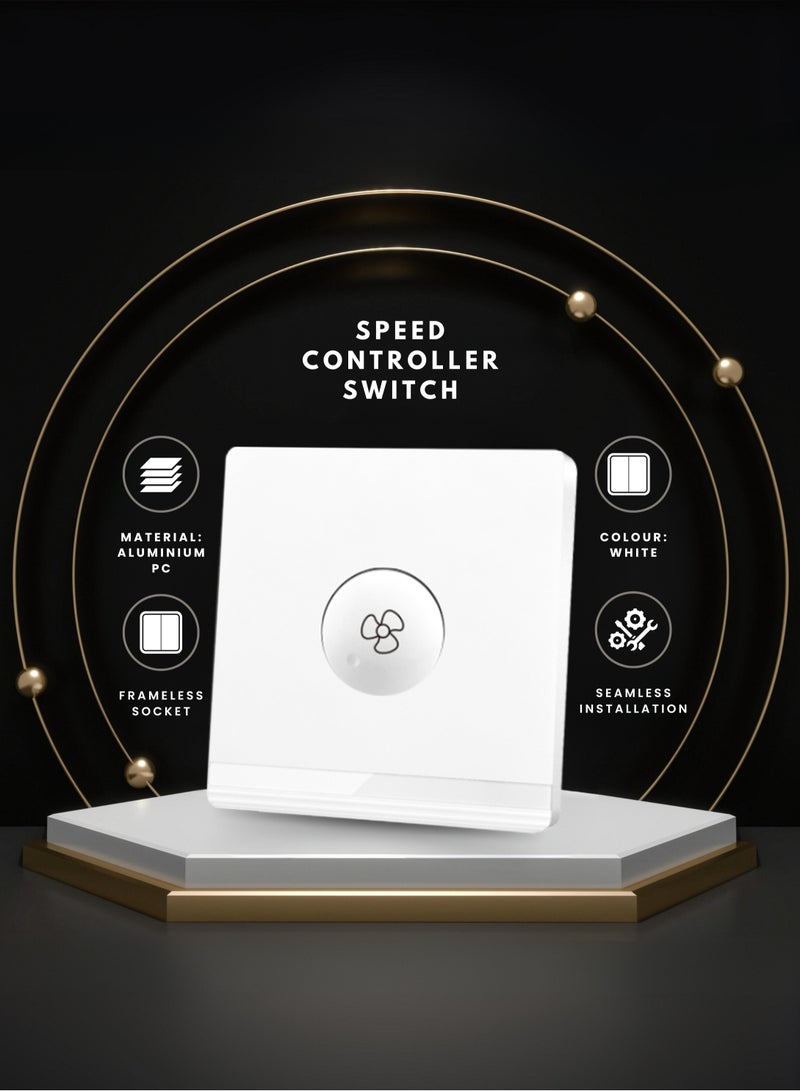 Vmax Fan Speed Controller Switch White Wall Panel Home Renovation Fan Regulator Adjustable Speed Control for Household Quiet Cooling and Energy Saving - Image 1