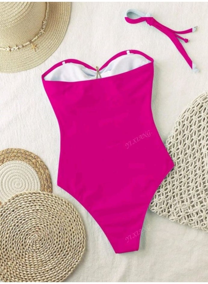 SHEIN Women Beach Outfit Bathing Suit One-Piece Swimsuit,Starfish Decor, Front Hollow-Out Open Back With Thin Straps - Image 2