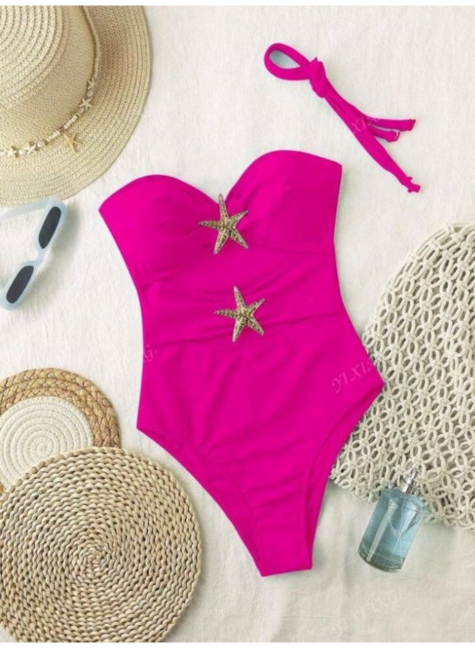 SHEIN Women Beach Outfit Bathing Suit One-Piece Swimsuit,Starfish Decor, Front Hollow-Out Open Back With Thin Straps - Image 3