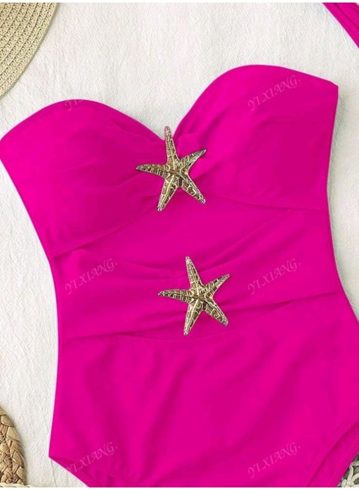 SHEIN Women Beach Outfit Bathing Suit One-Piece Swimsuit,Starfish Decor, Front Hollow-Out Open Back With Thin Straps - Image 4
