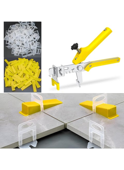 Tile Leveling System Kits 3mm with 100pcs Tile Level Wedge Spacer, 100 pcs Resuable Wedges Plus 1 Tile Leveling Pliers for Tile and Floor Tile Spacers Wall Installation