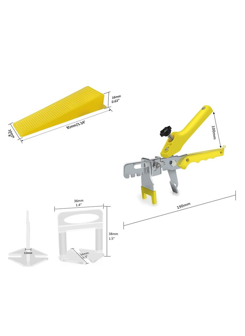 Tile Leveling System Kits 3mm with 100pcs Tile Level Wedge Spacer, 100 pcs Resuable Wedges Plus 1 Tile Leveling Pliers for Tile and Floor Tile Spacers Wall Installation