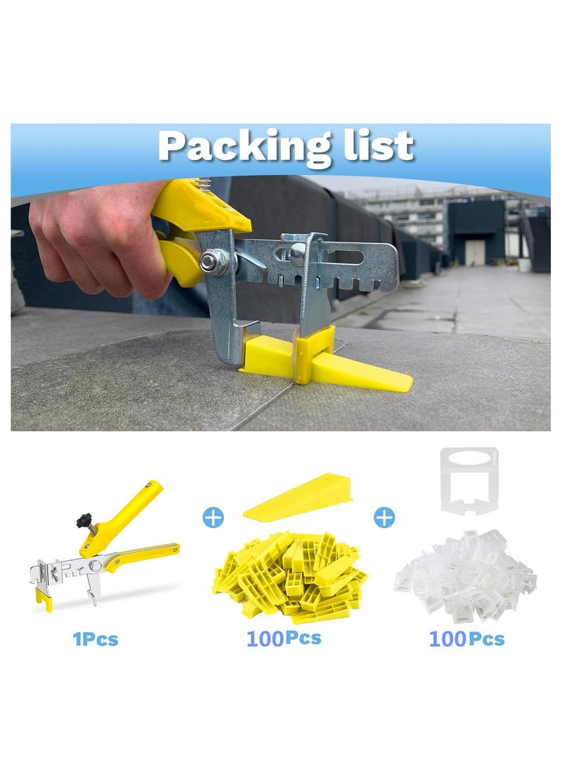 Tile Leveling System Kits 3mm with 100pcs Tile Level Wedge Spacer, 100 pcs Resuable Wedges Plus 1 Tile Leveling Pliers for Tile and Floor Tile Spacers Wall Installation