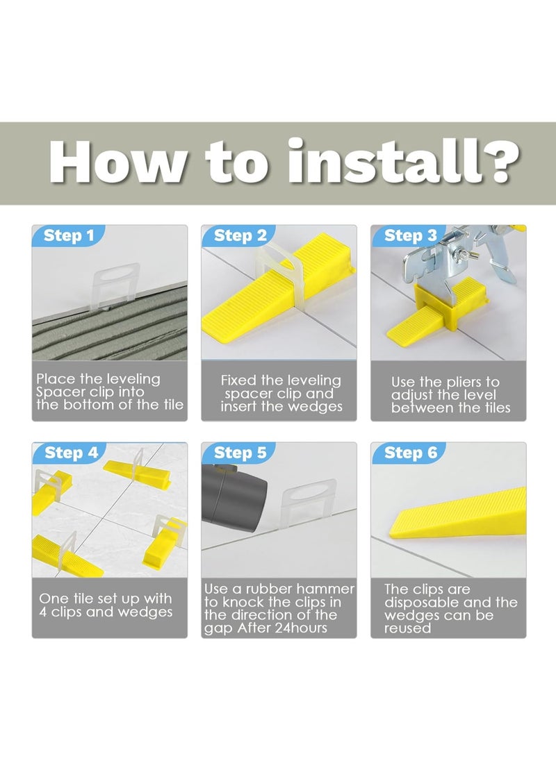 Tile Leveling System Kits 3mm with 100pcs Tile Level Wedge Spacer, 100 pcs Resuable Wedges Plus 1 Tile Leveling Pliers for Tile and Floor Tile Spacers Wall Installation