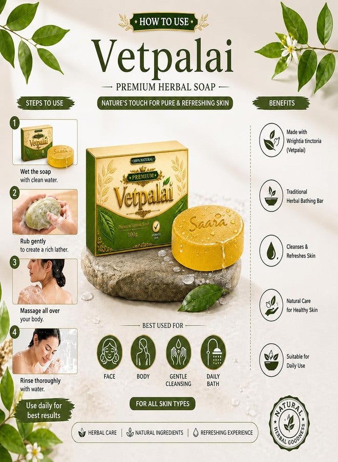 VS Products Vetpalai Soap, 90g (Pack of 3) Ayurvedic Bathing Soap | Natural Oils For Healthy & Protected Skin | 100% Vegan - Image 2