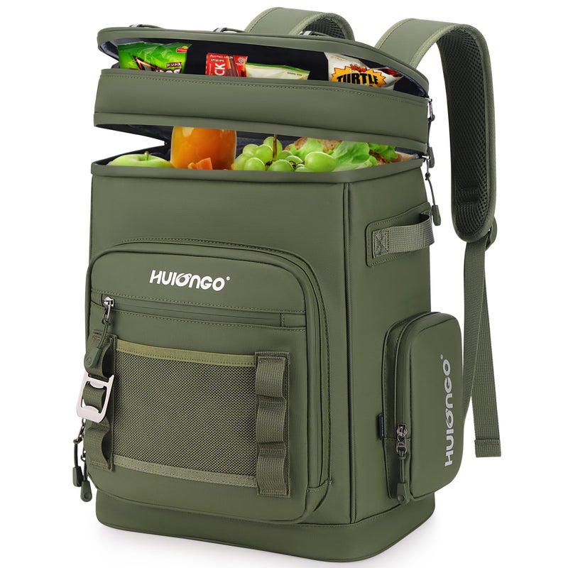 Hulongo 30L Large Waterproof Leakproof Cooler Backpack for Men & Women, Insulated Backpack Cooler for Camping, Beach, Fishing, Picnicï¼ŒOutdoor, 30L, 48Cans, Green - Image 1