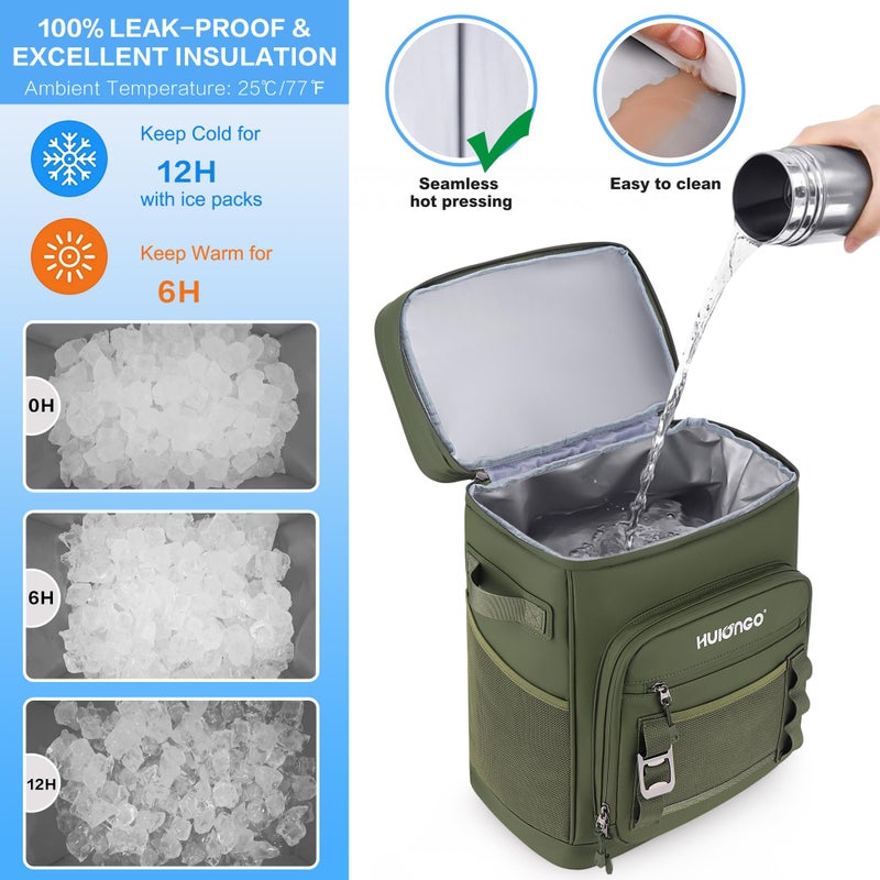 Hulongo 30L Large Waterproof Leakproof Cooler Backpack for Men & Women, Insulated Backpack Cooler for Camping, Beach, Fishing, Picnicï¼ŒOutdoor, 30L, 48Cans, Green - Image 3