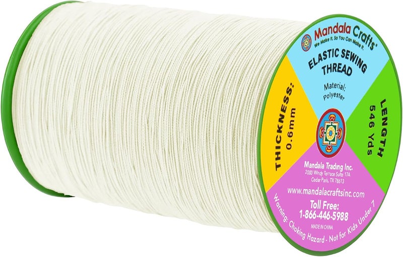 Mandala Crafts Ivory Shirring Elastic Thread for Sewing, Knitting, Smocking, and DIY Crafts - 546 Yards 0.6mm Fine Thin Stretch Thread for Sewing Machines - Image 2