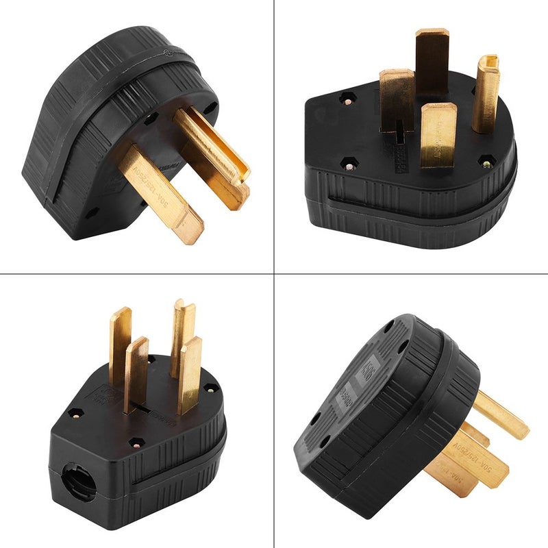 klarako Angle Plug, NEMA 14-50P Plug Three Pole Four Wire 50A 125/250V Straight Blade USA Industrial Grade Grounding 4 Prong Power Generator Dryer Plug Four Pin Replacement US Male Plug Plastic, Black - Image 5