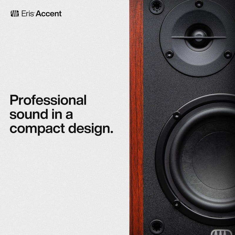 PreSonus Eris Accent Powered Bookshelf Speakers â€“ 50W Wired Stereo Speakers for Record Player, Turntable, Desk & Home, Multiple Inputs, 4â€ Woofer, Studio Monitors, Tweeter, Remote, Sub Out, Wood Grain - Image 2