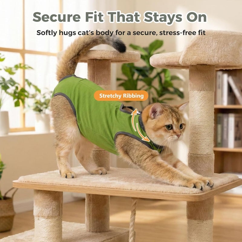 Avont Cat Recovery Suit for Surgery, Breathable Anti-Licking Onesie for Kittens, Post-Operative Protective Bodysuit, Comfortable Alternative to E-Collar -Green (S) - Image 3