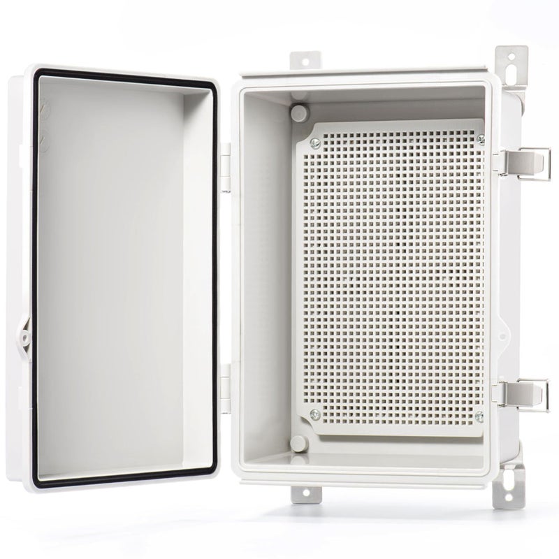QILIPSU Waterproof Junction Box Outdoor Electrical Enclosure IP67 Plastic Weatherproof Project Box with Mounting Plate Wall Brackets Hinged Grey Cover 112x77x51