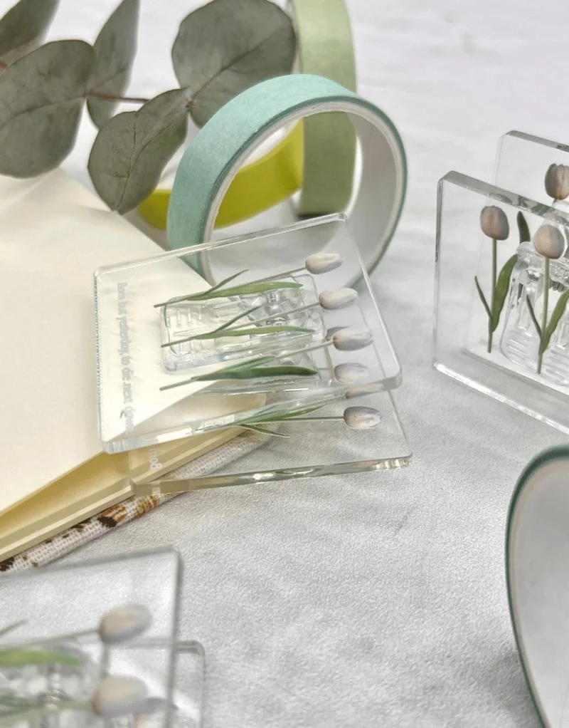 كاغيت جيمي دوكان Paper Ship Shop Transparent White Tulip Patterned Multifunctional Photo Clip / Photo Peg / Paper Clip / Bookmark