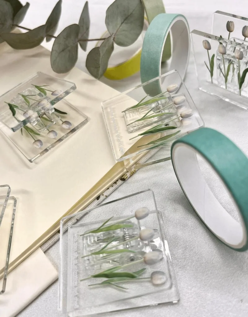 كاغيت جيمي دوكان Paper Ship Shop Transparent White Tulip Patterned Multifunctional Photo Clip / Photo Peg / Paper Clip / Bookmark