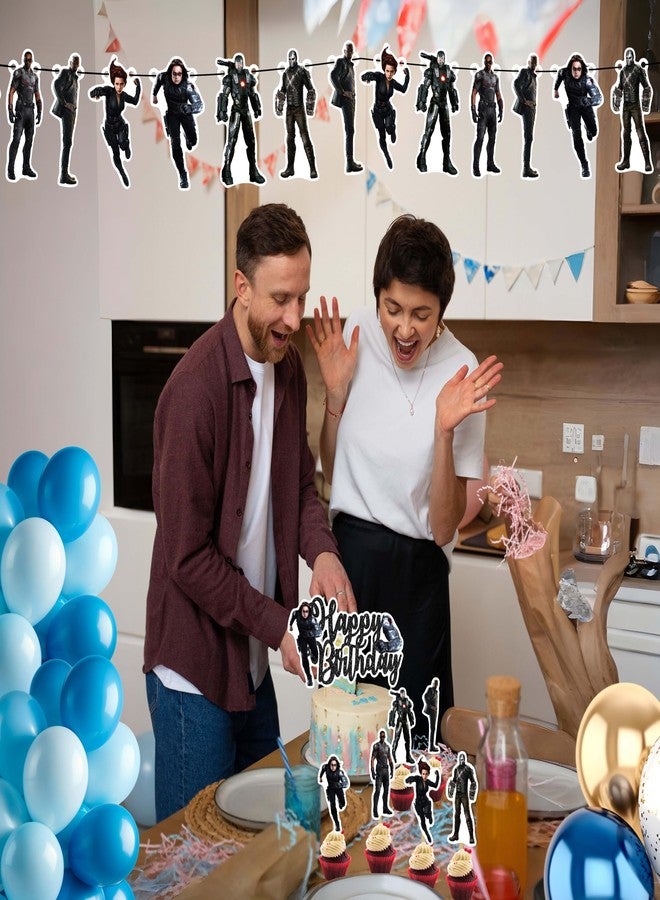 Seyal "Wntr Slder Theme Birthday Party Supplies - Superhero Birthday Decorations - Includes Banner, Cake Topper, Cupcake Toppers, Garlands, Table Decor and Party Accessories for Boys and Teens" - Image 5