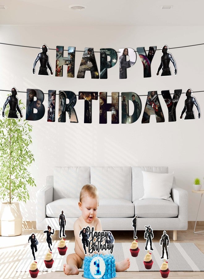 Seyal "Wntr Slder Theme Birthday Party Supplies - Superhero Birthday Decorations - Includes Banner, Cake Topper, Cupcake Toppers, Garlands, Table Decor and Party Accessories for Boys and Teens" - Image 4