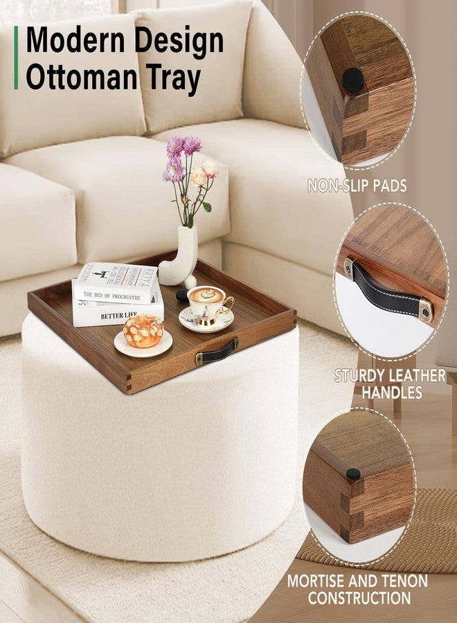 Joy&Grace Extra Large Square Ottoman Tray for Living Room Coffee Table 21 x 21 Inch Decorative Acacia Wooden Serving Tray with Leather Handles for Breakfast in Bed Dinner Food TV (Color Natural) - Image 5