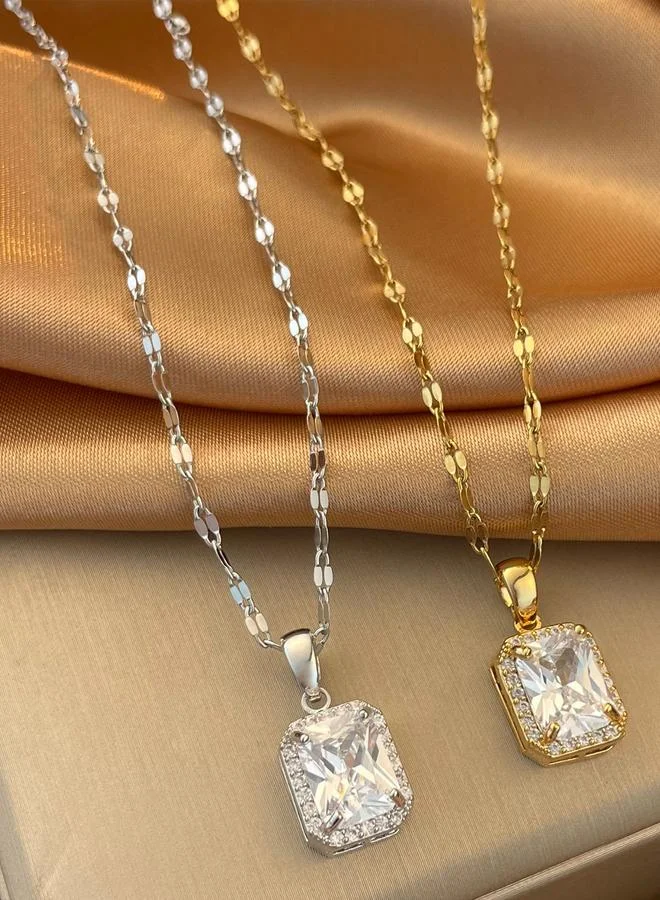 Take Two Take Two Square Embellished Drop Necklace
