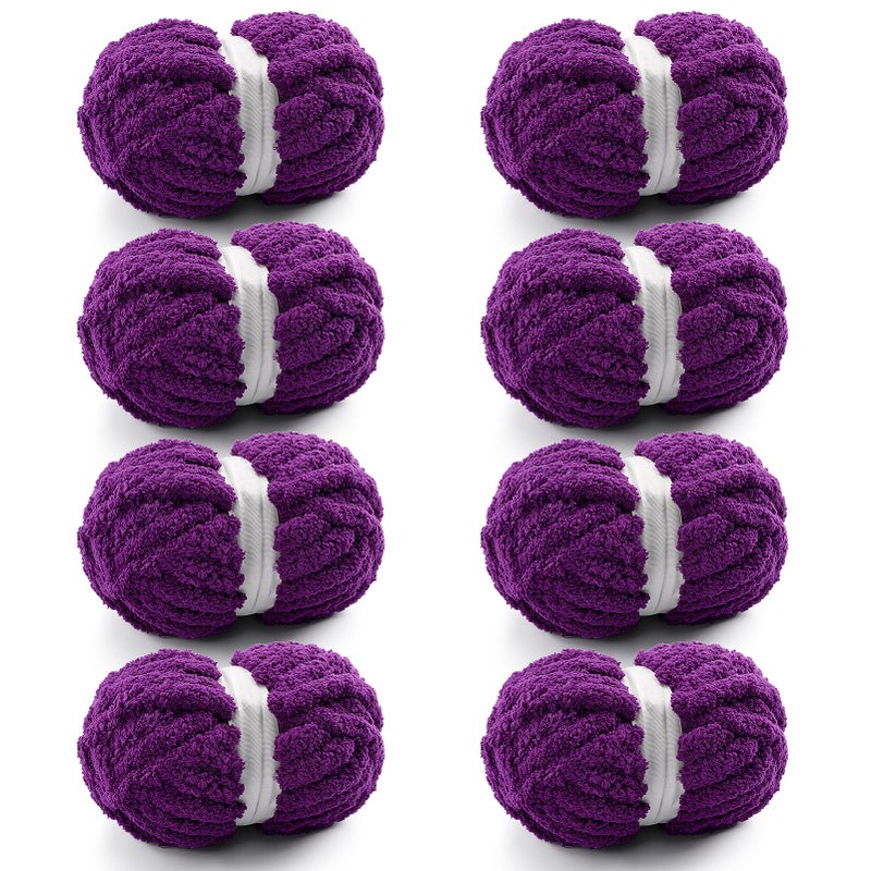 Mooaske 8 Pcs Chunky Yarn for Hand Knitting - Chunky Chenille Yarn for Crocheting - Fluffy Yarn for Crochet - Jumbo Yarn for Hand Knitting 28.4 yds 7.7 oz of Super Bulky Yarn (Violet) - Image 1
