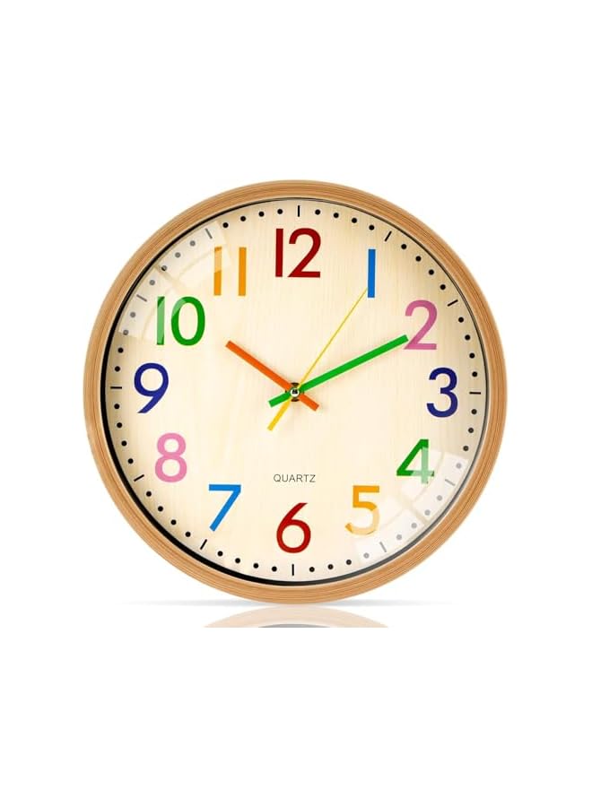 The Bros 12 Inch Wall Clocks Battery Operated,Wooden Frame Colorful Modern Silent Non-Ticking Clock for Nursery Classroom Office Living Room Bedroom Playroom Decor - Image 2