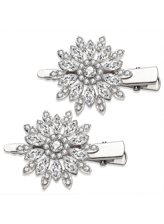 HSWE Crystal Hair Clips Large Sparkle Rhinestone Flower Design Alligator Metal Clip Nonslip Floral Duckbill Hairpins Bling French Fancy Hair Barrettes For Women Girls Hair Jewelry Accessories - Image 1