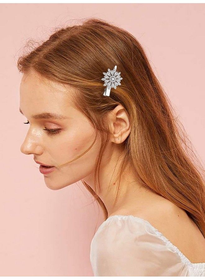 HSWE Crystal Hair Clips Large Sparkle Rhinestone Flower Design Alligator Metal Clip Nonslip Floral Duckbill Hairpins Bling French Fancy Hair Barrettes For Women Girls Hair Jewelry Accessories - Image 5