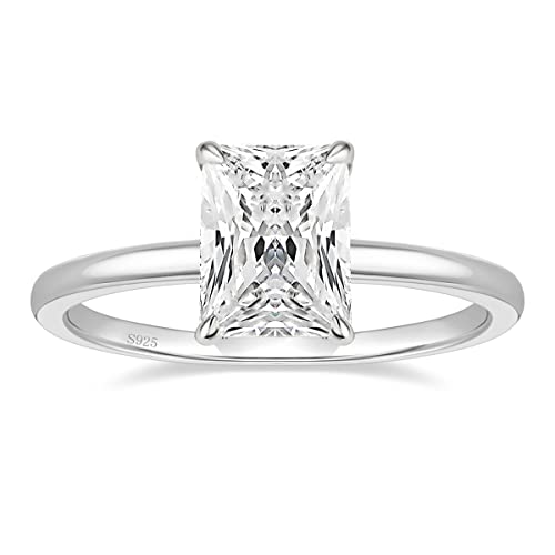 EAMTI 3CT 925 Sterling Silver Engagement Rings Radiant Cut Solitaire Cubic Zirconia CZ Wedding Promise Rings for Her Wedding Bands for Women Size 6 - Image 1