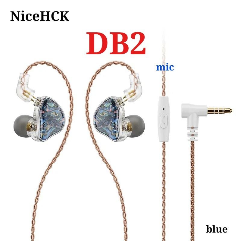 Nicehck DB2 Hi-Fi 1dd+1ba Hybrid Dual-Driver Wired In-Ear Monitor Earphones, 0.78 2-Pin, With Mic, Blue - Image 1