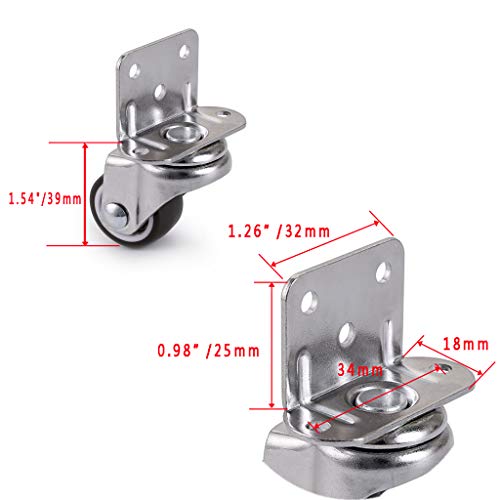Skelang 4 Pcs 1 Inch Side Mounting Casters, TPE Swivel Plated Caster Wheels, L- Shaped Mute Wheel, Replacement for Baby Bed, Carts Trolley, Kitchen Cabinet, Furniture, Table, Loading Capacity 100 Lbs - Image 5