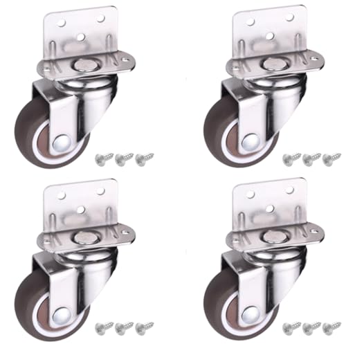 Skelang 4 Pcs 1 Inch Side Mounting Casters, TPE Swivel Plated Caster Wheels, L- Shaped Mute Wheel, Replacement for Baby Bed, Carts Trolley, Kitchen Cabinet, Furniture, Table, Loading Capacity 100 Lbs - Image 1