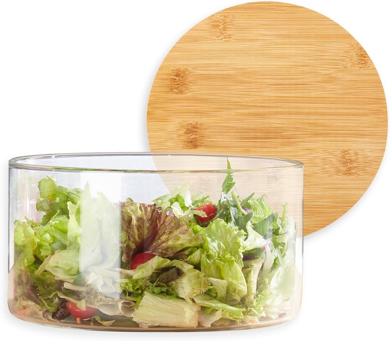 Opexscal Extra Large Glass Bowl with Lid, Modern Design, Clear Glass, Round, Dessert Bowl, Serving Bowl for Ice Cakes, Salad, Fruit, Microwave and Dishwasher Safe - Image 1